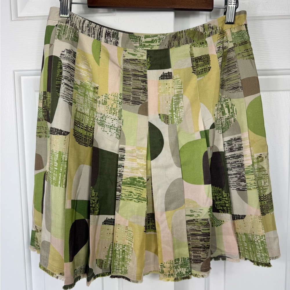 Banana Republic Skirt Women’s 4 Geometric Print Pleated 100% Silk Lined Classic